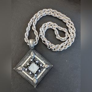 pendant, Gothic style, silver short torch chain, quality, square shape necklace